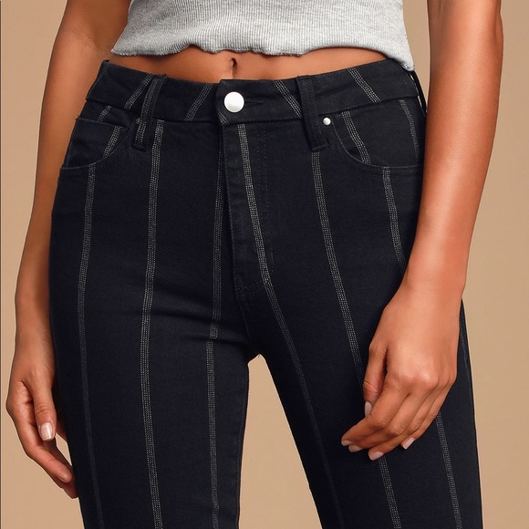 Lulus Accacia Black Striped High-Waisted Cropped Jeans. Size 25 - Picture 4 of 12